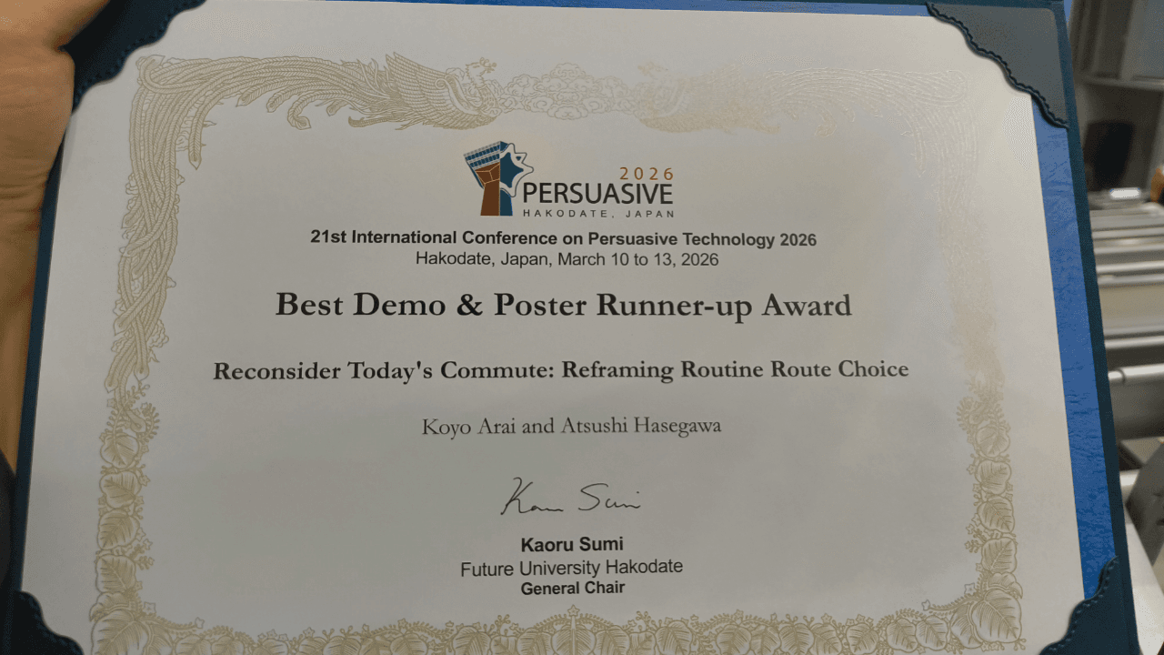 We won the Best Demo & Poster Runner-up Award at Persuasive Technology 2026!